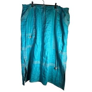 Alain Weiz Teal Maxi Skirt Size 20 100% Linen Pockets Boho Lagenlook Utility